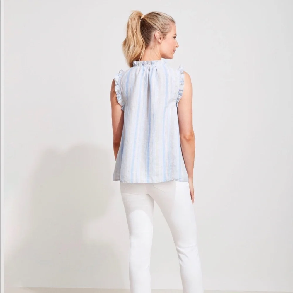 Vineyard Vines Shine Stripe Ruffle Popover Top Linen NWT Retail $98 - Picture 3 of 4